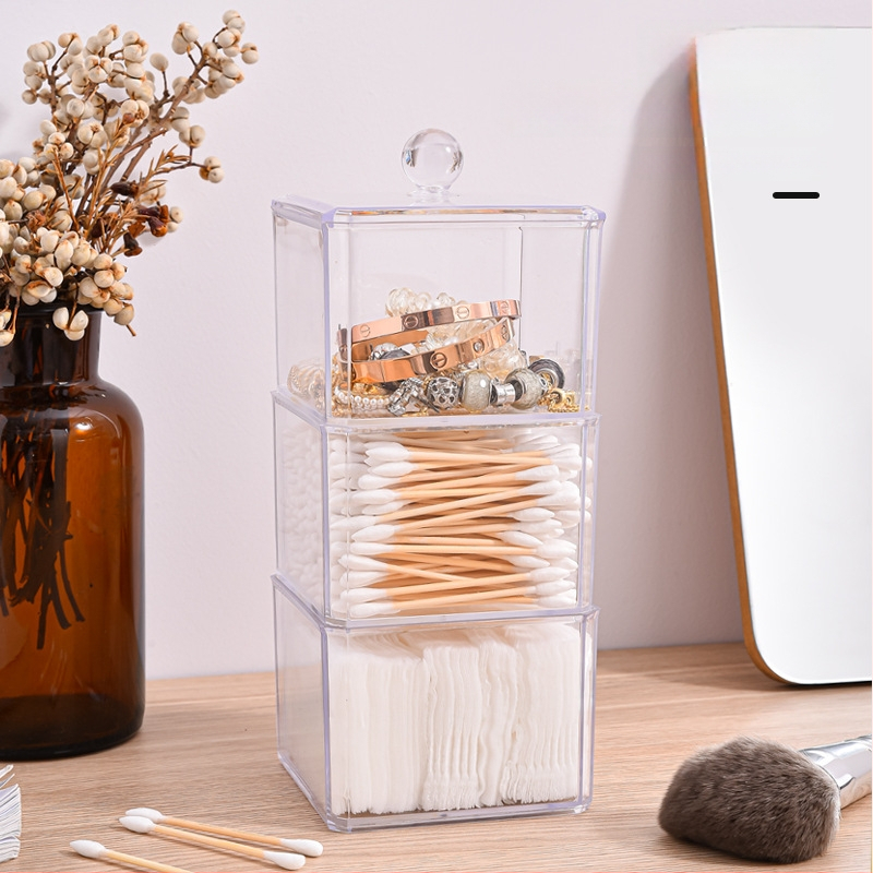 Cutie de depozitare pentru bețișoare demachiante, pătrată, din plastic, cu capac, protecție împotriva prafului