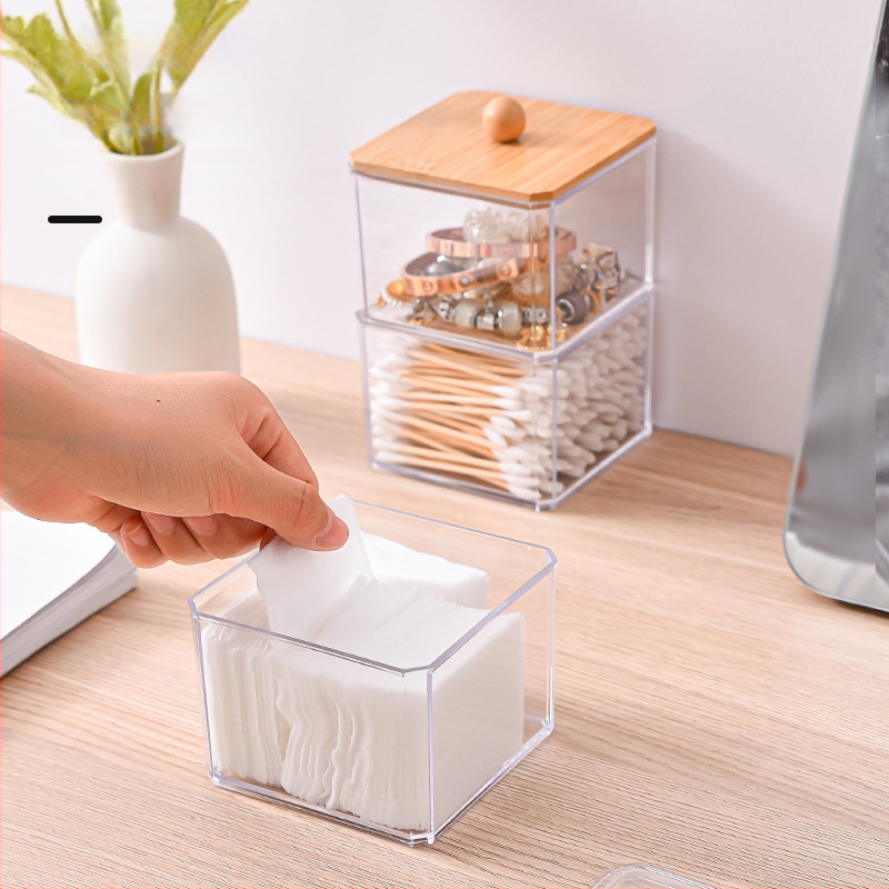 Cutie de depozitare pentru bețișoare demachiante, pătrată, din plastic, cu capac, protecție împotriva prafului