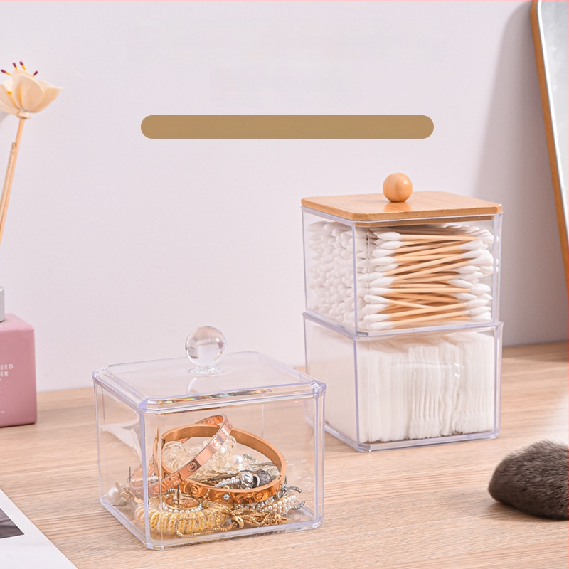 Cutie de depozitare pentru bețișoare demachiante, pătrată, din plastic, cu capac, protecție împotriva prafului