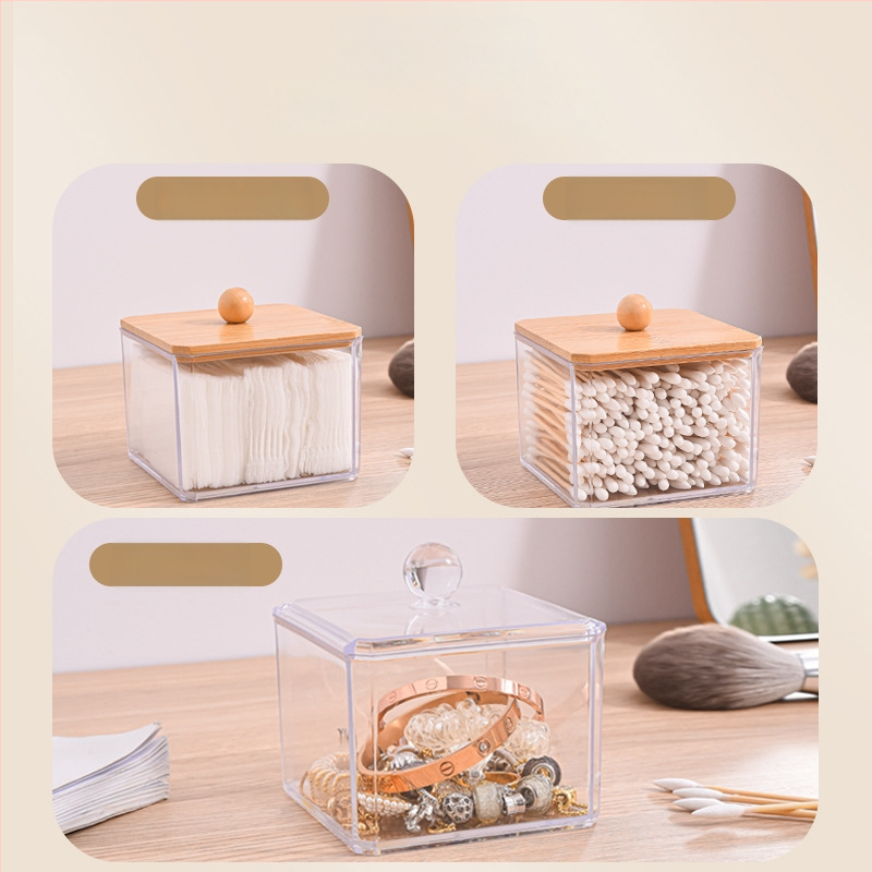 Cutie de depozitare pentru bețișoare demachiante, pătrată, din plastic, cu capac, protecție împotriva prafului