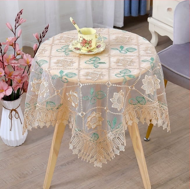 Staltiesė su gėlėtu raštu, apskrito formos, poliesterio audinys, Europos stilius, namų naudojimui