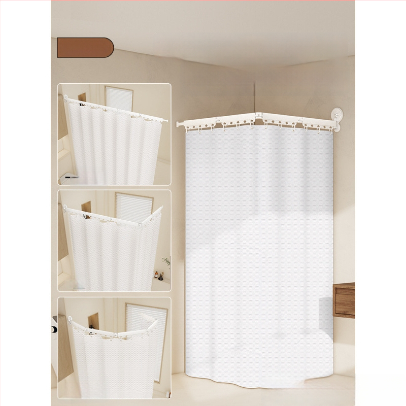 Dušas aizkars ar piesūcekņu stiprinājumiem, saliekams, bez urbumiem, ūdensizturīgs, sausā–mitrā dalīšana – kokvilna un lina, skandināvu stils