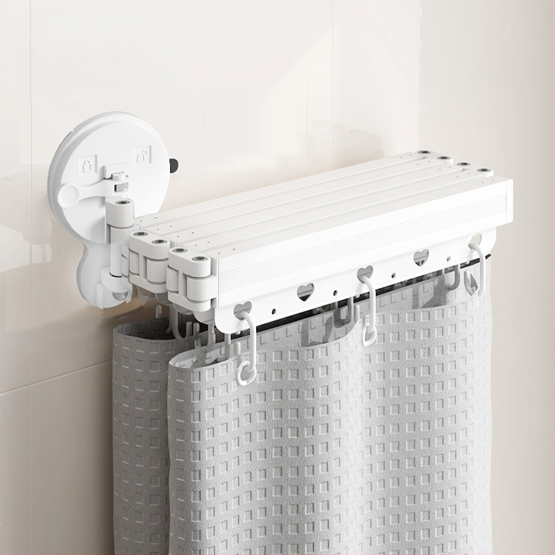 Dušas aizkars ar piesūcekņu stiprinājumiem, saliekams, bez urbumiem, ūdensizturīgs, sausā–mitrā dalīšana – kokvilna un lina, skandināvu stils