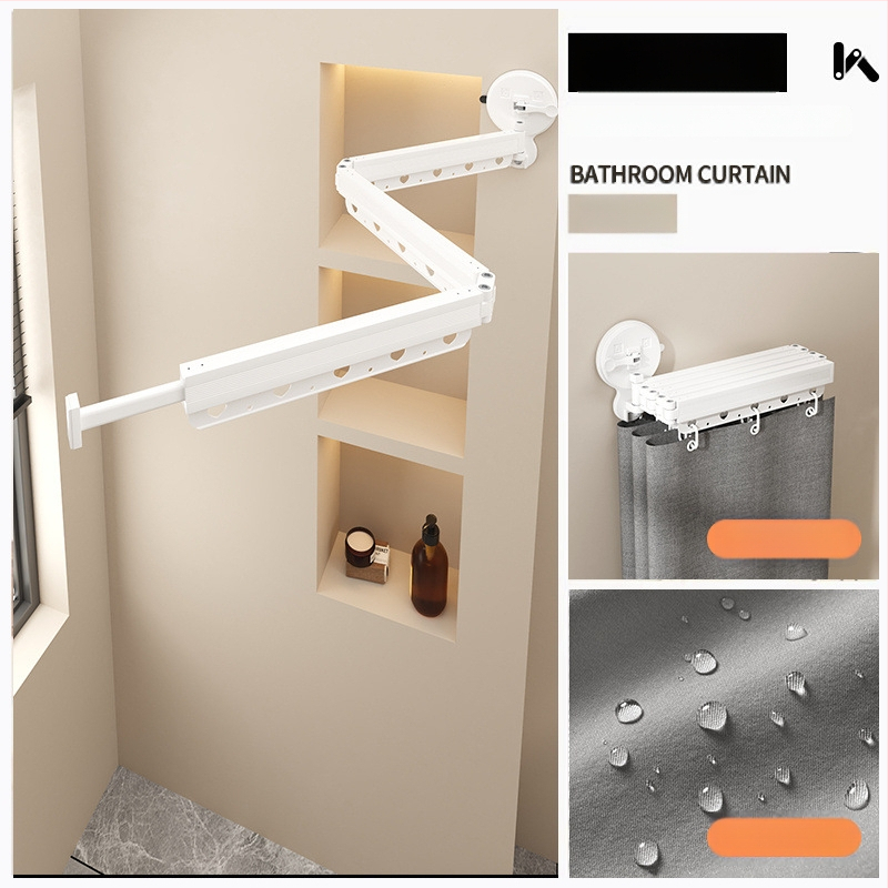 Dušas aizkars ar piesūcekņu stiprinājumiem, saliekams, bez urbumiem, ūdensizturīgs, sausā–mitrā dalīšana – kokvilna un lina, skandināvu stils