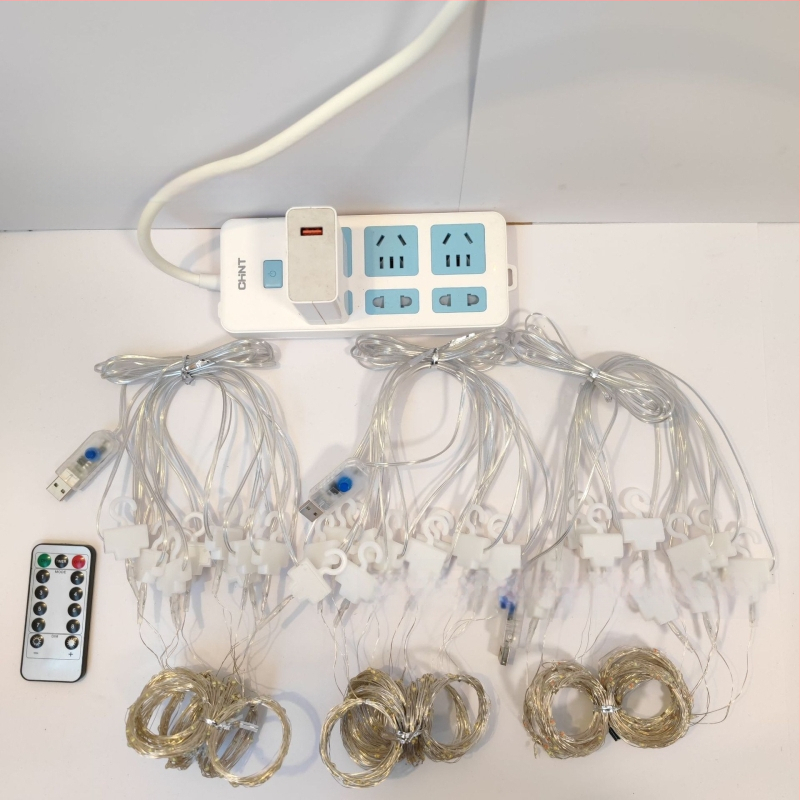 LED užuolaidų šviesos gija su 300 LED, IP68, USB maitinimas 5V, reguliuojamas su nuotolinio valdymo, 3000K