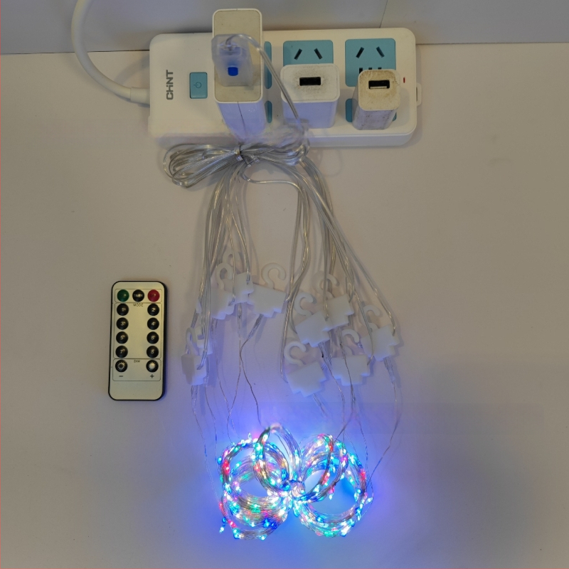 LED užuolaidų šviesos gija su 300 LED, IP68, USB maitinimas 5V, reguliuojamas su nuotolinio valdymo, 3000K