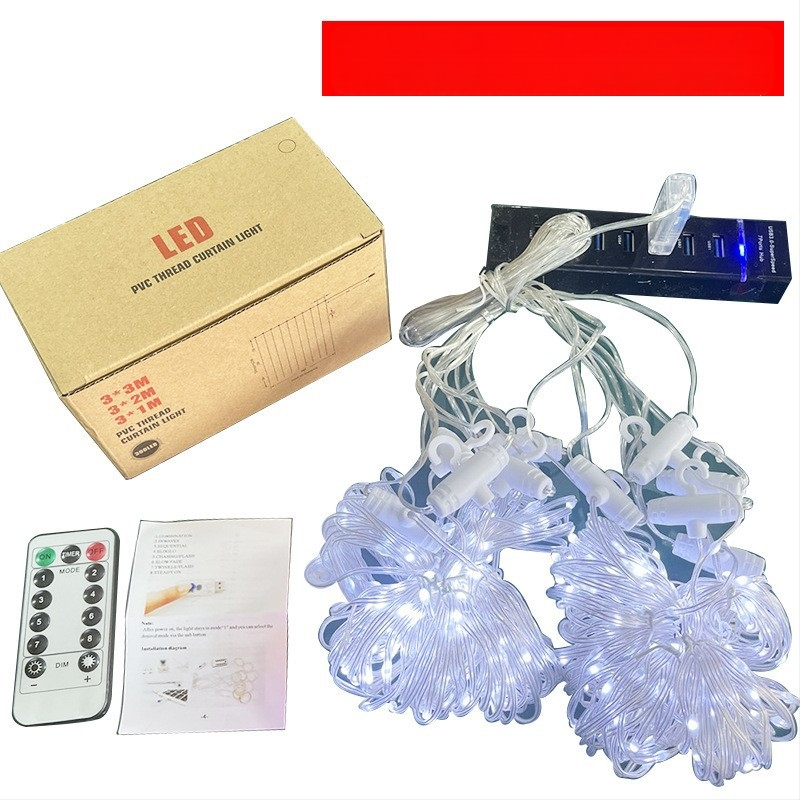 LED užuolaidų šviesos gija su 300 LED, IP68, USB maitinimas 5V, reguliuojamas su nuotolinio valdymo, 3000K
