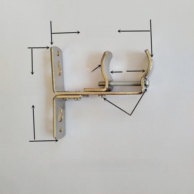 Dzelzs aizkaru stiprinājums, sienas piestiprināms, regulējams, ar augšējo un sānu uzstādīšanu