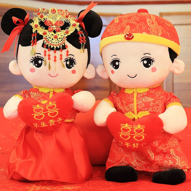 Zifan flanelinės lovos lėlės pora – vestuvinė dovana ir jaunavedžių kambario dekoras