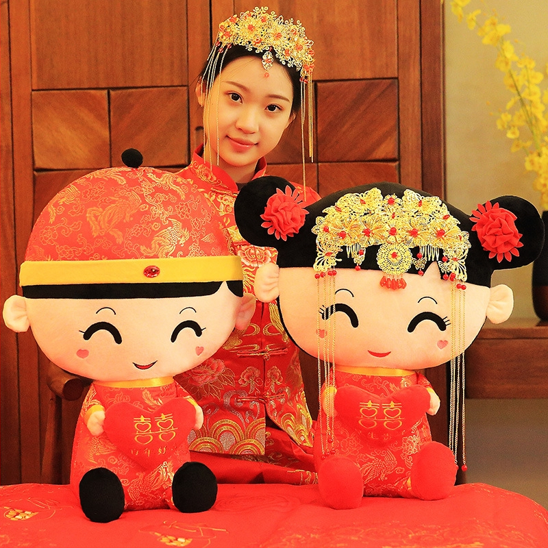 Zifan flanelinės lovos lėlės pora – vestuvinė dovana ir jaunavedžių kambario dekoras