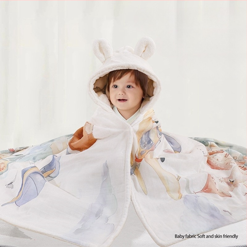 Koralinio fliso kūdikių vonios rankšluostis su gobtuvu, sugeria ir greitai džiūsta, 500–800 g, visiems sezonams, animacinio stiliaus