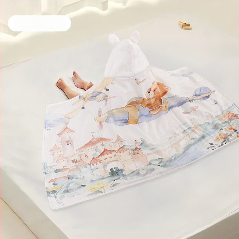 Koralinio fliso kūdikių vonios rankšluostis su gobtuvu, sugeria ir greitai džiūsta, 500–800 g, visiems sezonams, animacinio stiliaus