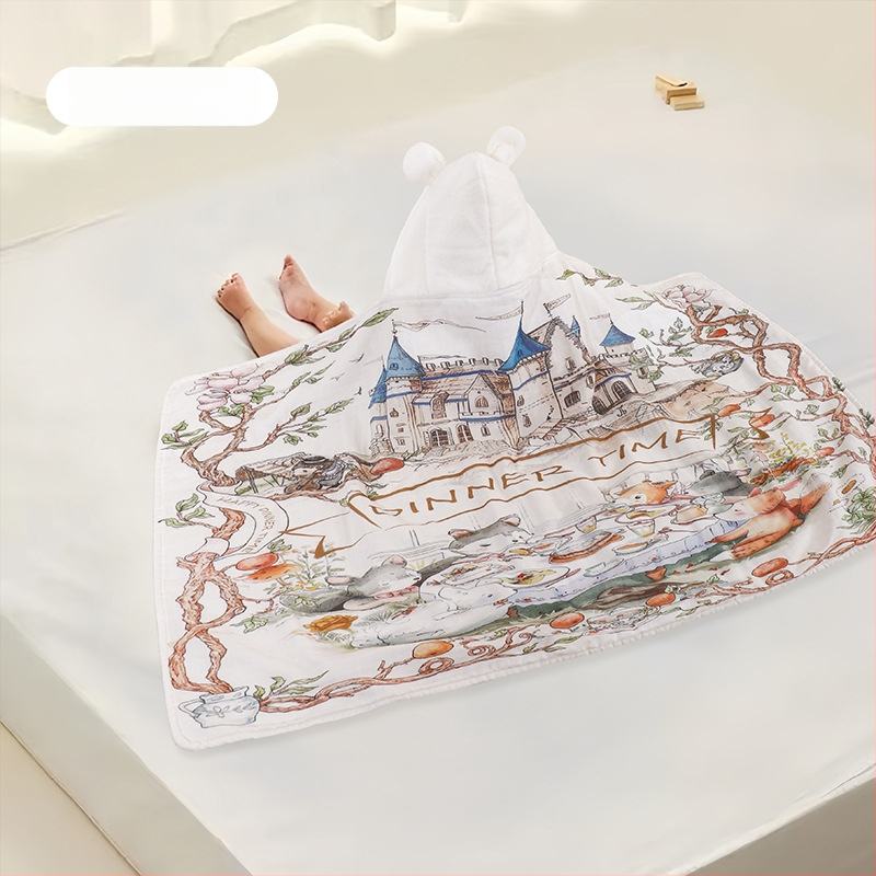 Koralinio fliso kūdikių vonios rankšluostis su gobtuvu, sugeria ir greitai džiūsta, 500–800 g, visiems sezonams, animacinio stiliaus