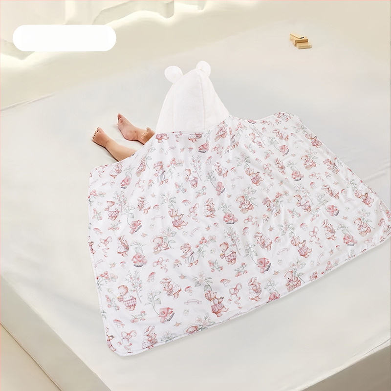 Koralinio fliso kūdikių vonios rankšluostis su gobtuvu, sugeria ir greitai džiūsta, 500–800 g, visiems sezonams, animacinio stiliaus