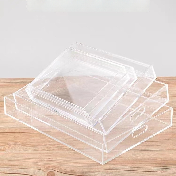 taisnstūra akrila trauks augļiem, tējai un kosmētikai uzglabāšanai — gaišā luksusa stila, pielāgota apstrāde