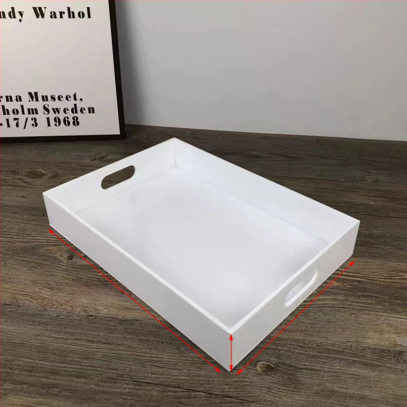 taisnstūra akrila trauks augļiem, tējai un kosmētikai uzglabāšanai — gaišā luksusa stila, pielāgota apstrāde