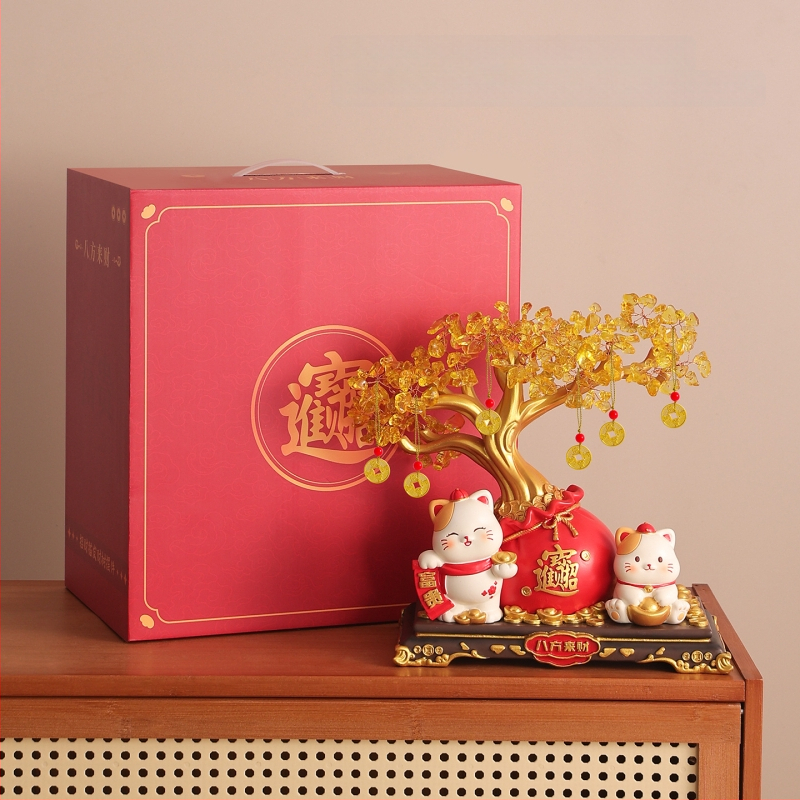 Laiminga katė – stalinis dekoras iš dervos, paprastas ir modernus stilius, tinkama perkėlimui ir įmonių/promocinių dovanų