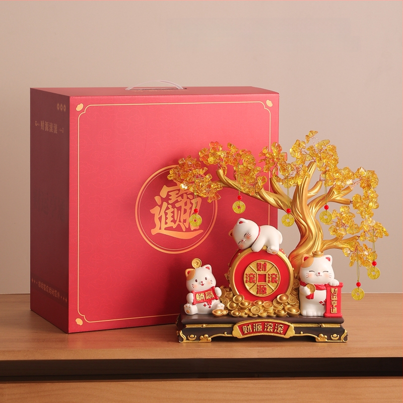 Laiminga katė – stalinis dekoras iš dervos, paprastas ir modernus stilius, tinkama perkėlimui ir įmonių/promocinių dovanų