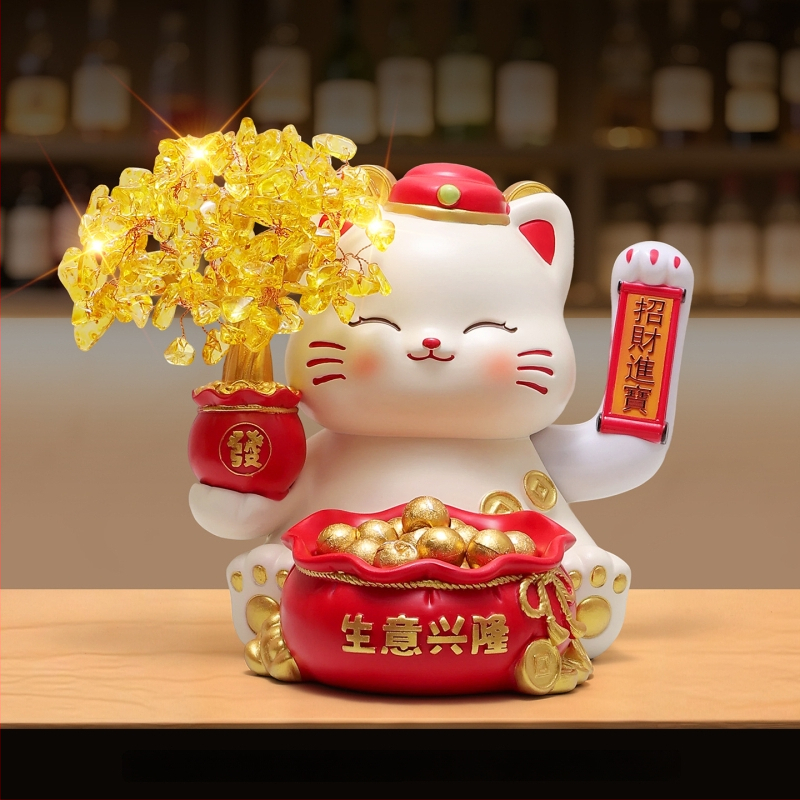 Laiminga katė – stalinis dekoras iš dervos, paprastas ir modernus stilius, tinkama perkėlimui ir įmonių/promocinių dovanų