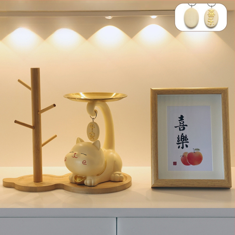 Atslēgu trauks ar laimīgās kaķes motīvu - rezīns, vienkāršs un mūsdienīgs stils, pielāgojama dekorācija