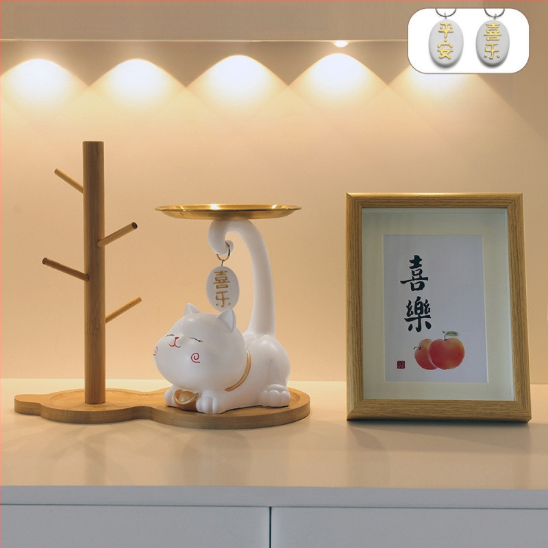 Atslēgu trauks ar laimīgās kaķes motīvu - rezīns, vienkāršs un mūsdienīgs stils, pielāgojama dekorācija