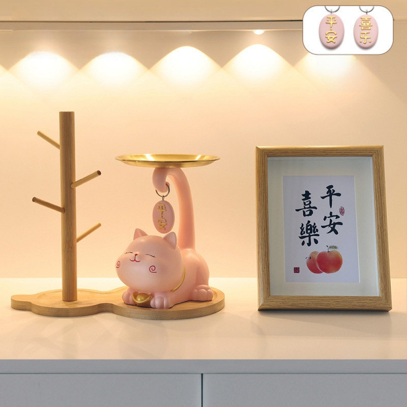 Atslēgu trauks ar laimīgās kaķes motīvu - rezīns, vienkāršs un mūsdienīgs stils, pielāgojama dekorācija