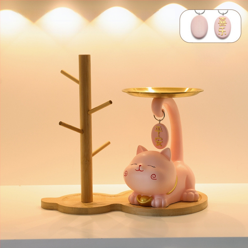 Atslēgu trauks ar laimīgās kaķes motīvu - rezīns, vienkāršs un mūsdienīgs stils, pielāgojama dekorācija