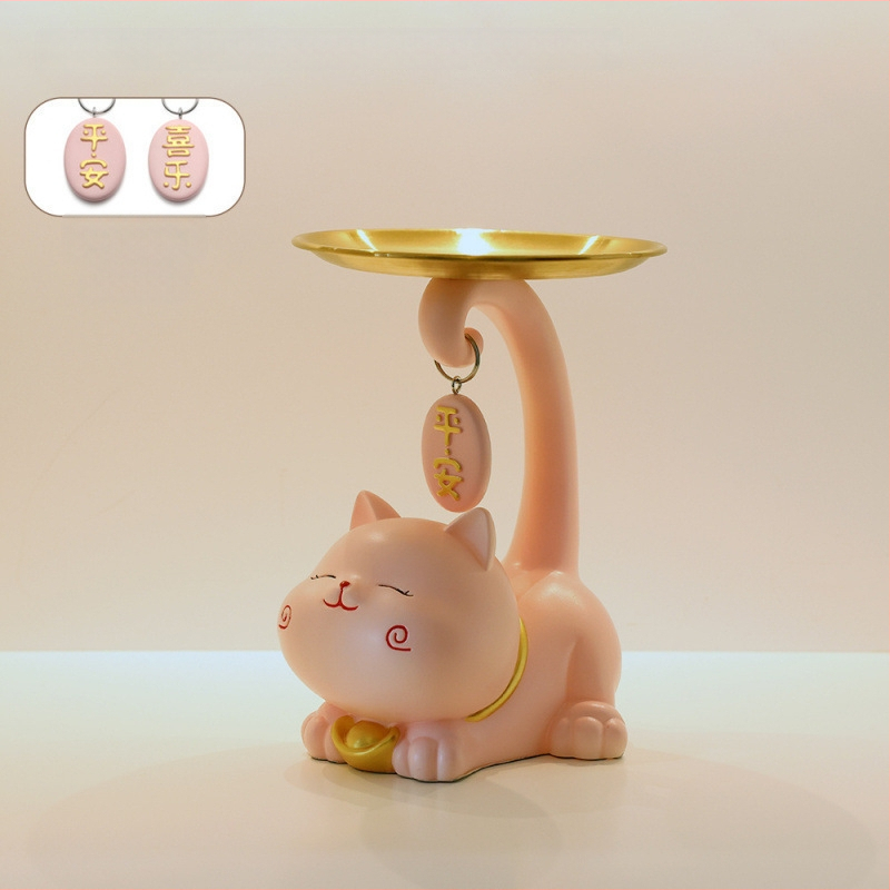 Atslēgu trauks ar laimīgās kaķes motīvu - rezīns, vienkāršs un mūsdienīgs stils, pielāgojama dekorācija