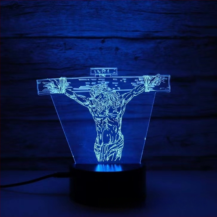 3D kryžiaus formos naktinė lemputė su LED, akrilo gaubtas, maitinimas įkišant į kištuką arba baterijomis, prisilietimo valdymas