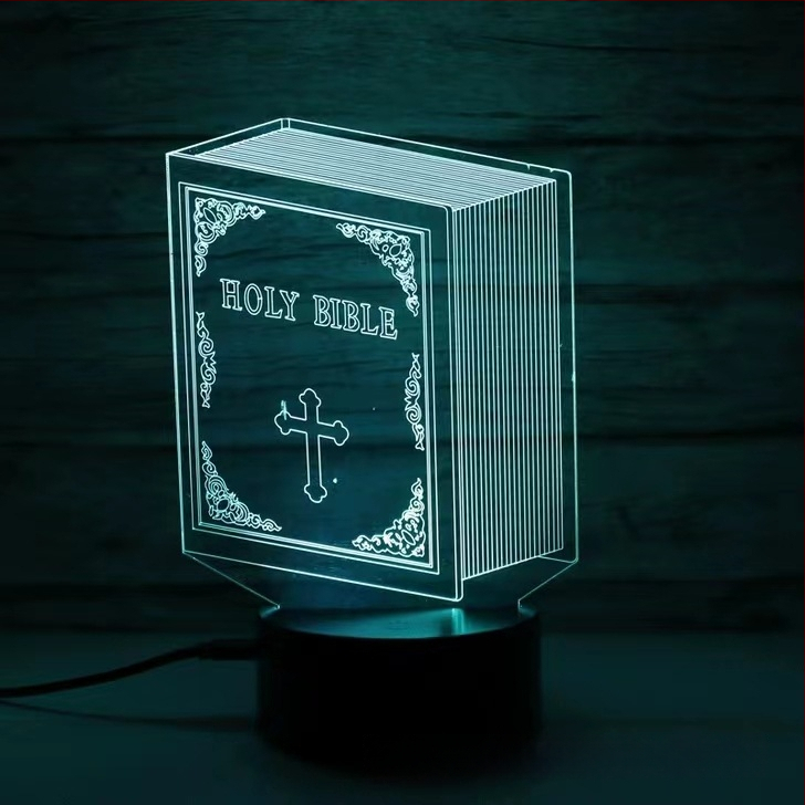 3D kryžiaus formos naktinė lemputė su LED, akrilo gaubtas, maitinimas įkišant į kištuką arba baterijomis, prisilietimo valdymas