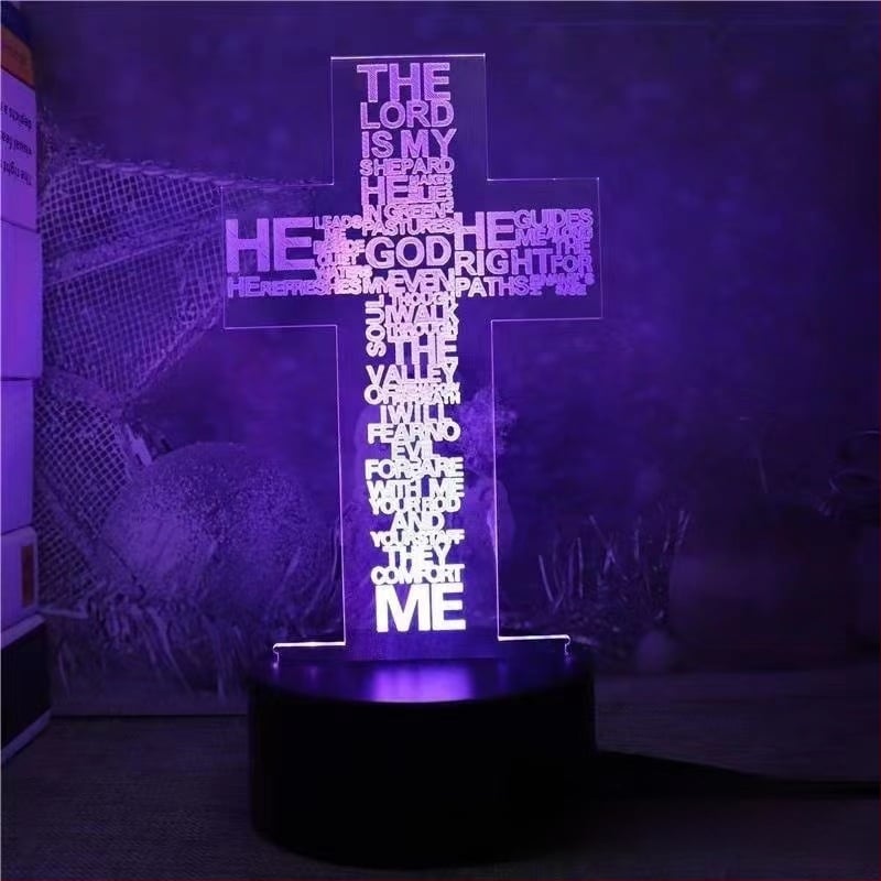 3D kryžiaus formos naktinė lemputė su LED, akrilo gaubtas, maitinimas įkišant į kištuką arba baterijomis, prisilietimo valdymas