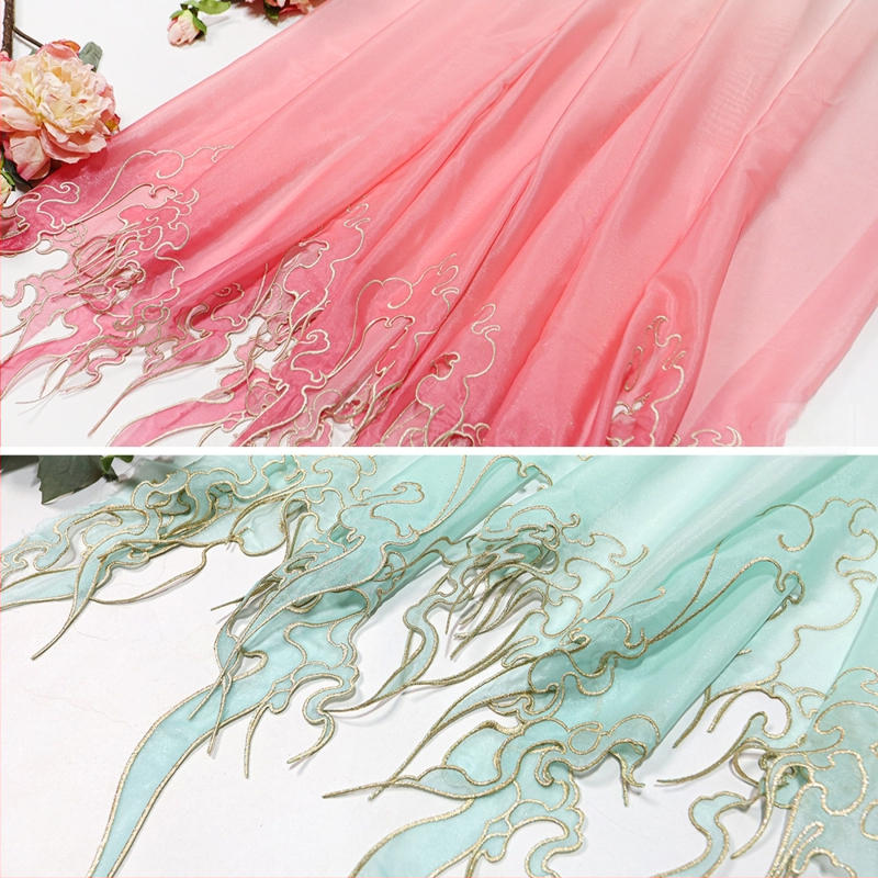 Siuvinėta Hanfu medžiaga su gradientine sunkia siuvinėjimo detale; Medžiaga: cheminė pluoštas; Panaudojimas: batai ir skrybėlės; Prekės ženklas: Kita