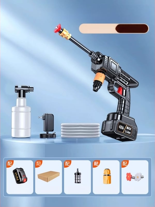 Juhtmevaba auto pesur 120W mootoriga, voolavool kuni 4 L/min, kaal 3 kg, korpus plastist sulamist; sobib auto pesuks, taimedesse jootmiseks ja põranda puhastamiseks.