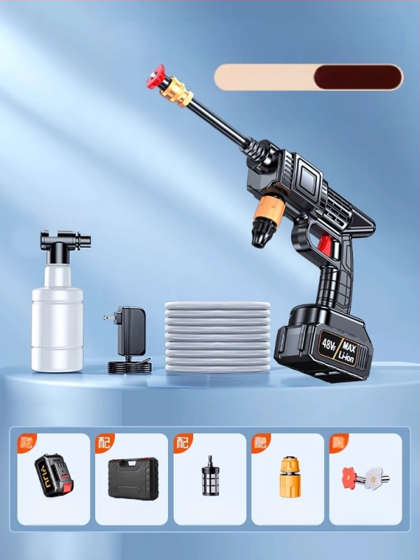 Juhtmevaba auto pesur 120W mootoriga, voolavool kuni 4 L/min, kaal 3 kg, korpus plastist sulamist; sobib auto pesuks, taimedesse jootmiseks ja põranda puhastamiseks.