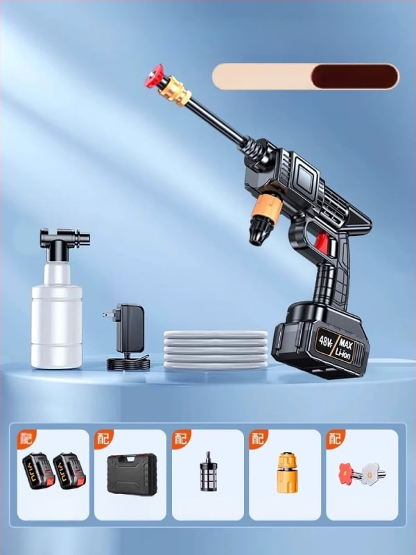 Juhtmevaba auto pesur 120W mootoriga, voolavool kuni 4 L/min, kaal 3 kg, korpus plastist sulamist; sobib auto pesuks, taimedesse jootmiseks ja põranda puhastamiseks.