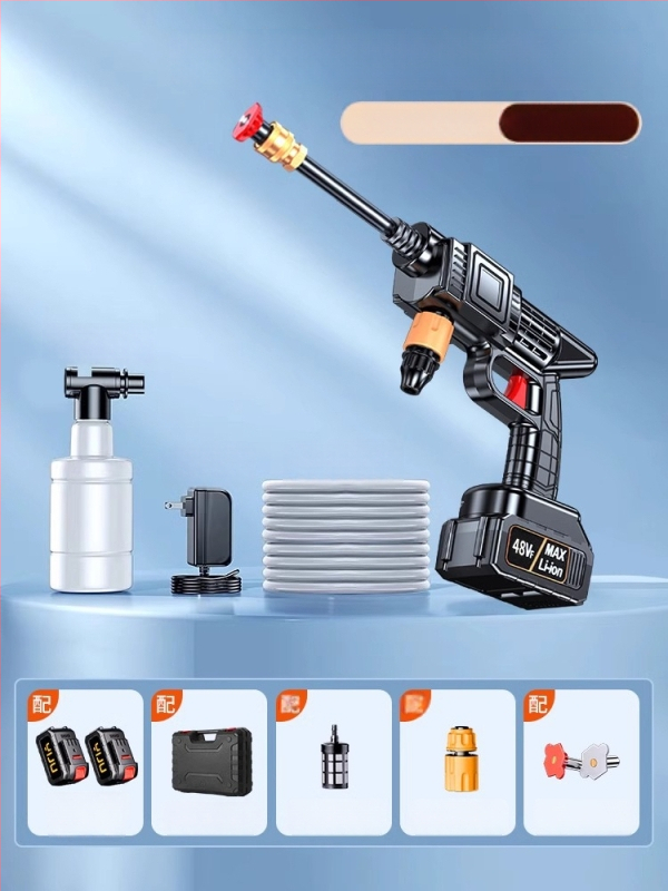 Juhtmevaba auto pesur 120W mootoriga, voolavool kuni 4 L/min, kaal 3 kg, korpus plastist sulamist; sobib auto pesuks, taimedesse jootmiseks ja põranda puhastamiseks.