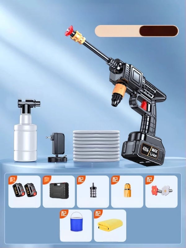 Juhtmevaba auto pesur 120W mootoriga, voolavool kuni 4 L/min, kaal 3 kg, korpus plastist sulamist; sobib auto pesuks, taimedesse jootmiseks ja põranda puhastamiseks.