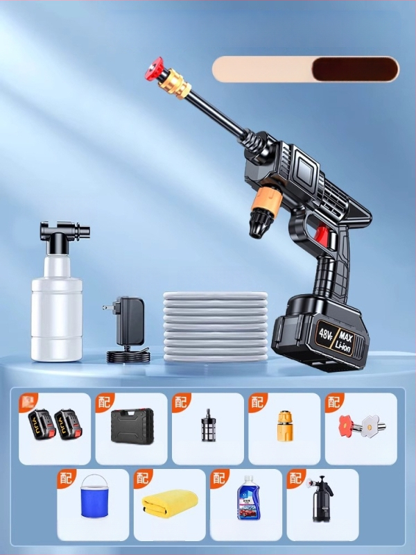 Juhtmevaba auto pesur 120W mootoriga, voolavool kuni 4 L/min, kaal 3 kg, korpus plastist sulamist; sobib auto pesuks, taimedesse jootmiseks ja põranda puhastamiseks.