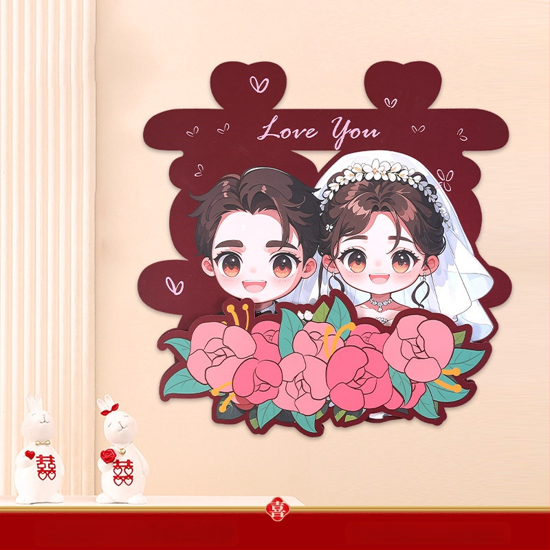 3D vestuvinis animacinis lipdukas su laimingu žodžiu durims ir patalpoms — Medžiaga: Popierius; Importas: Ne; Prekės ženklas: Kita; Kategorija: Laimingas Žodis