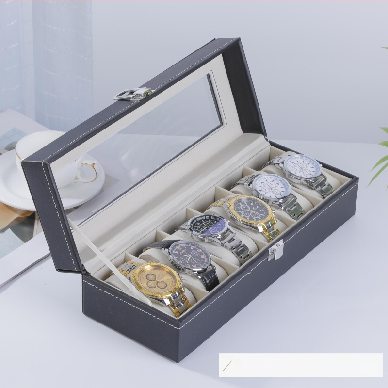 Laikrodžių laikymo dėžutė, pritaikyta oda, stačiakampio formos, daugiasluoksnė įpakavimas, tinkama dovanai