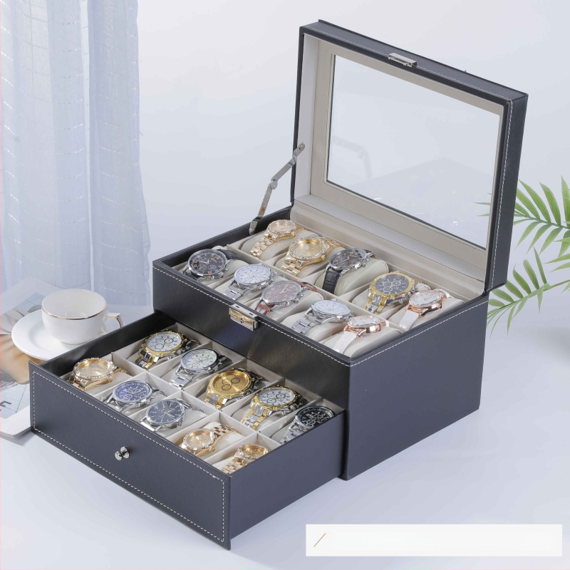 Laikrodžių laikymo dėžutė, pritaikyta oda, stačiakampio formos, daugiasluoksnė įpakavimas, tinkama dovanai