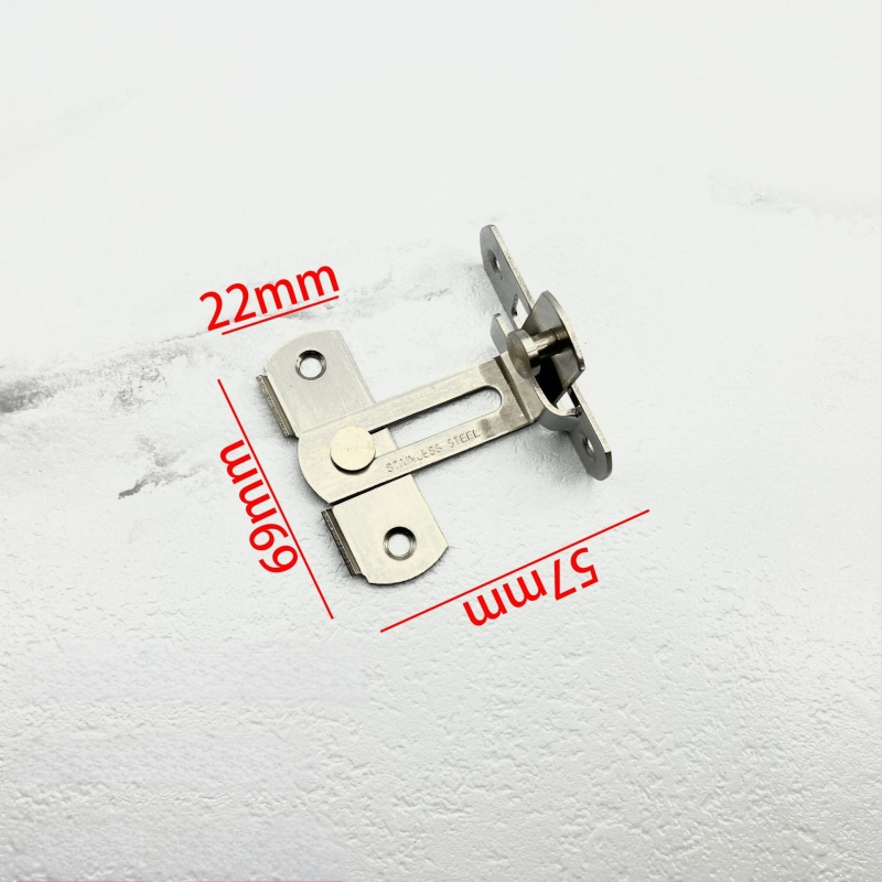 Nerūsējošā tērauda durvju bloķētājs – Tips A, 90° slēdzis, elektroplatinga virsma, Jinhao Hardware zīmols, mūsdienīgs minimālisks dizains vannas istabas sliddurvīm