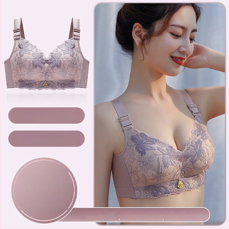 Mežģīņu push-up krūšturis, bez stieplēm, izšūts, regulējamas siksnas, kupi no putām, aizmugurē četru rindu aizdare