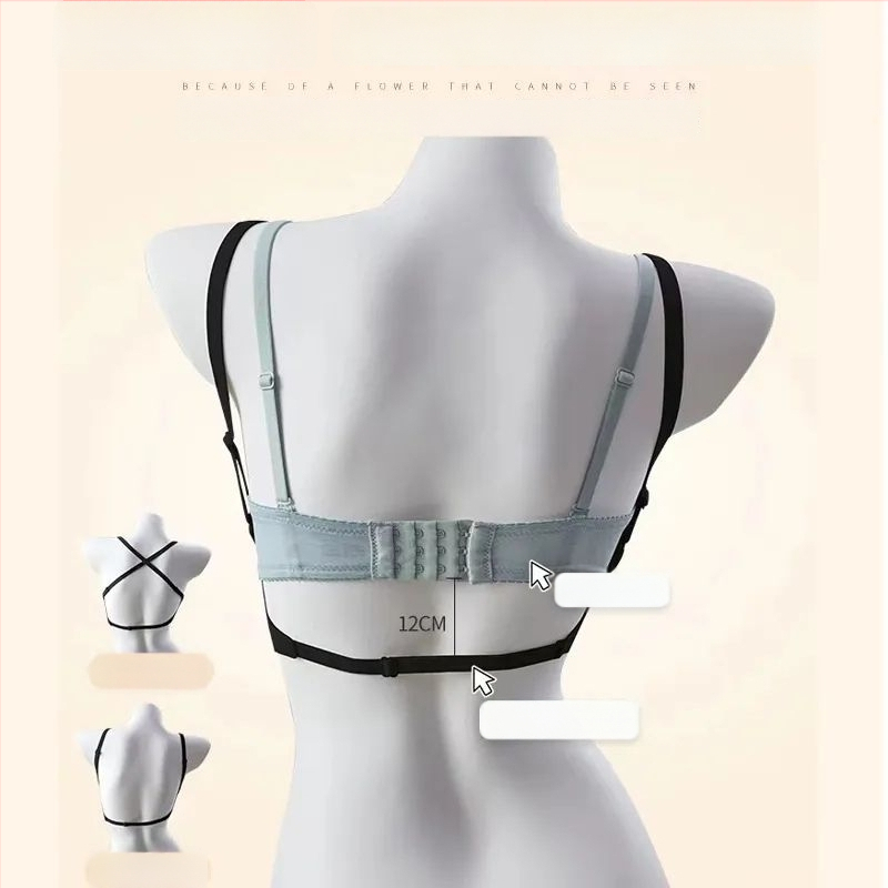 Nailona krūšturis ar 3/4 kausu, augšējais plānais un apakšējais biežais veids, fiksētas dubultās plecu siksnas, bez muguras šuvēm