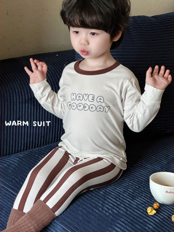 Vaikų pižamų komplektas rudeniui - Lycra medvilnė (93.3% medvilnė), Korėjos stiliaus, 3–8 metų amžiaus, kvėpuojantis ir šiltas, raštai: dryželiai, karikatūros, raidės, gėlės, taškeliai