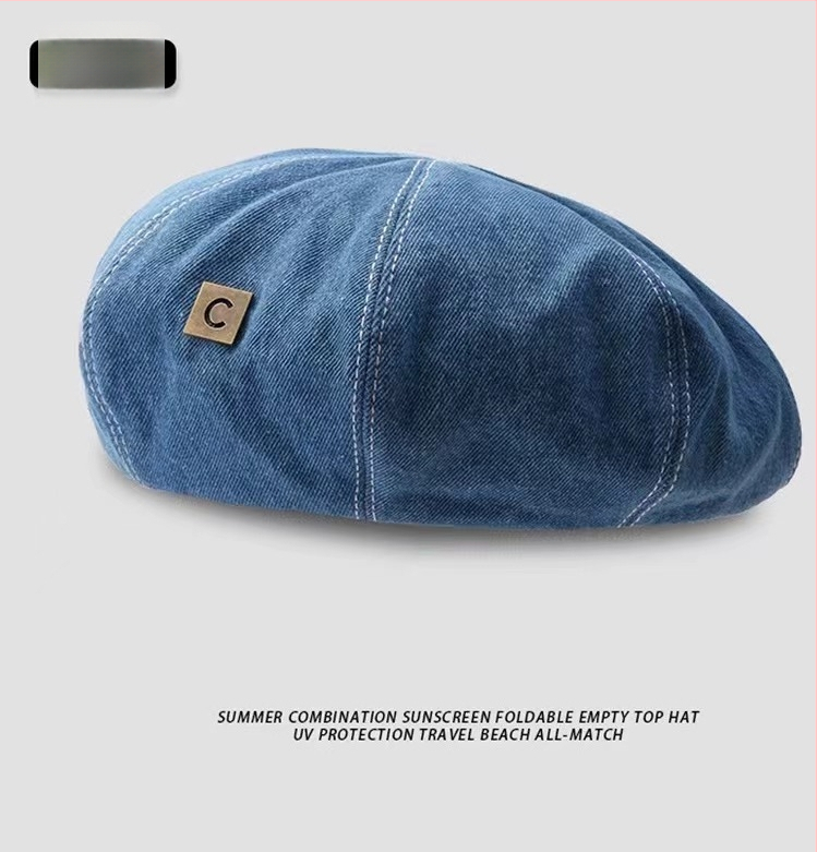 Moteriška dailininkės kepurė iš medvilnės, satino audinys, kupolo viršus, raidžių raštas