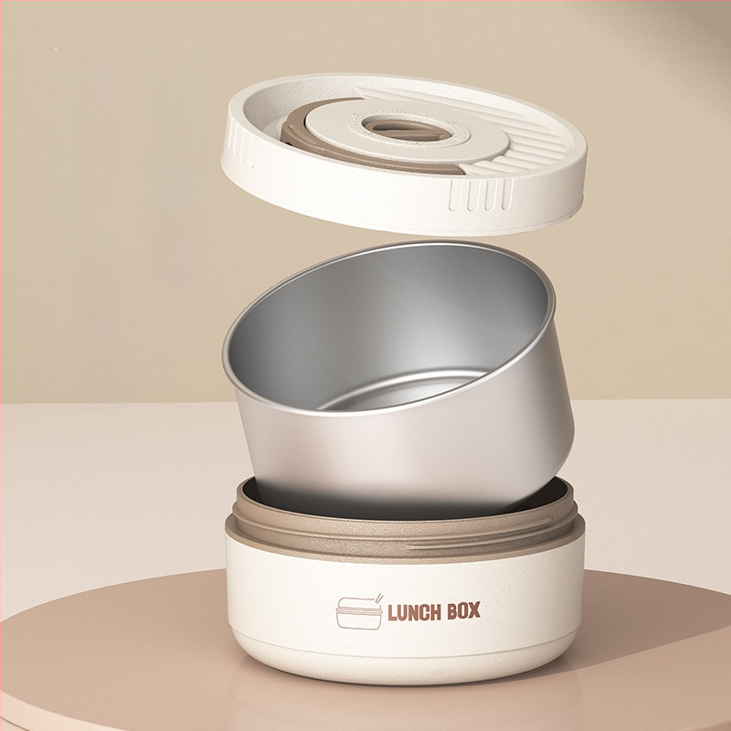 Pusdienu kārba no nerūsējošā tērauda, apaļa, 1–2 L tilpums, daudzslāņu ar vāku, izolēta un mikroviļņu droša