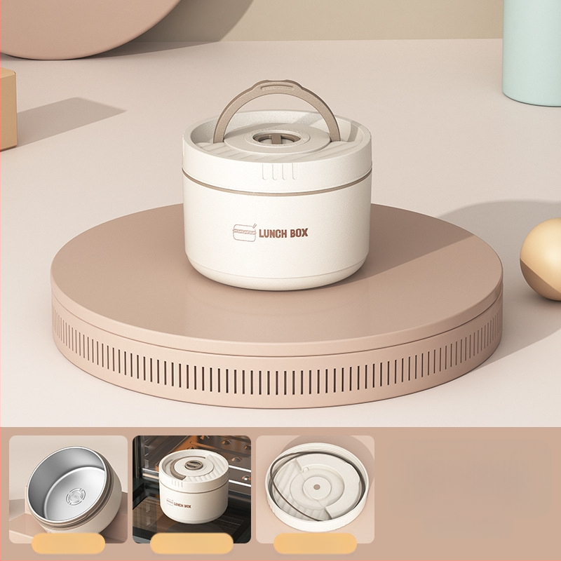 Pusdienu kārba no nerūsējošā tērauda, apaļa, 1–2 L tilpums, daudzslāņu ar vāku, izolēta un mikroviļņu droša