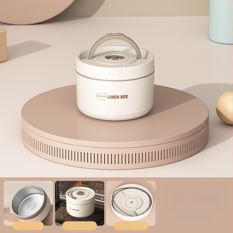 Pusdienu kārba no nerūsējošā tērauda, apaļa, 1–2 L tilpums, daudzslāņu ar vāku, izolēta un mikroviļņu droša