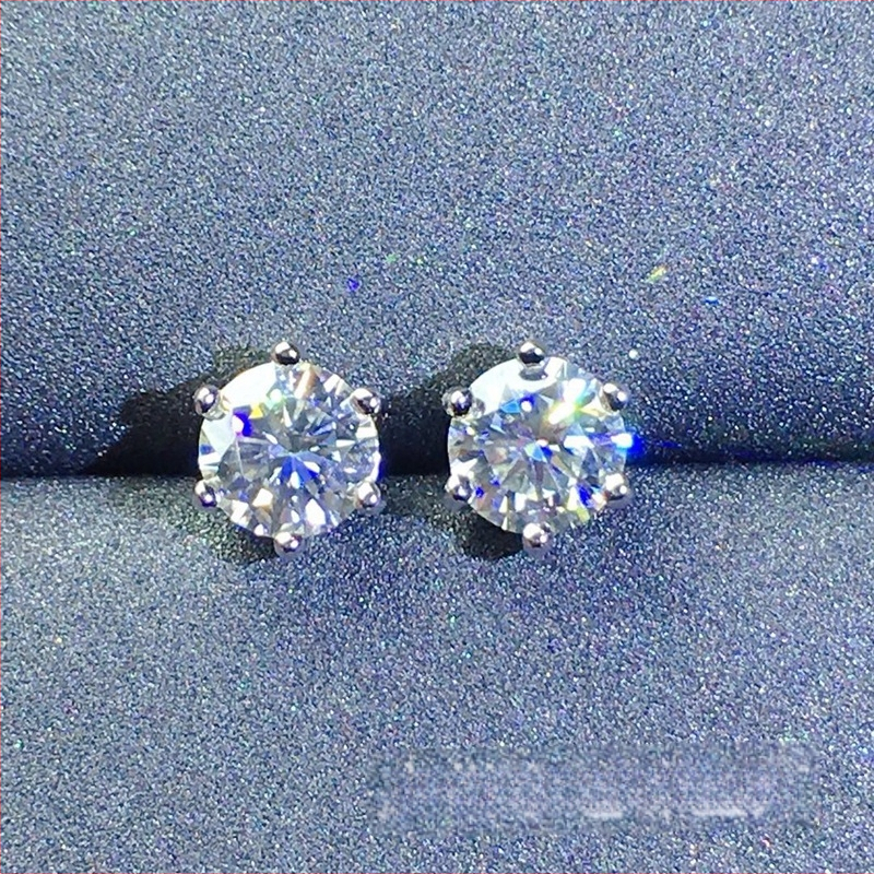 Moissanite auskarai, stud tipo, S925 sidabras, apvalus pjūvis, Eight Hearts and Eight Arrows pjūvis, unisex